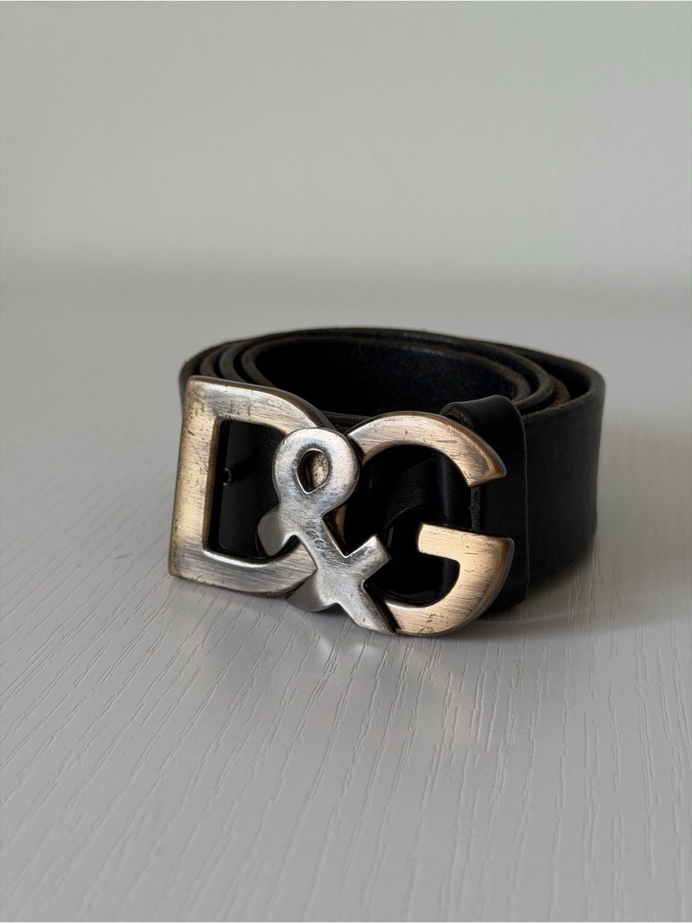 Vintage D&G Dolce & Gabbana Logo Buckle Black Leather Belt 34" | Y2K